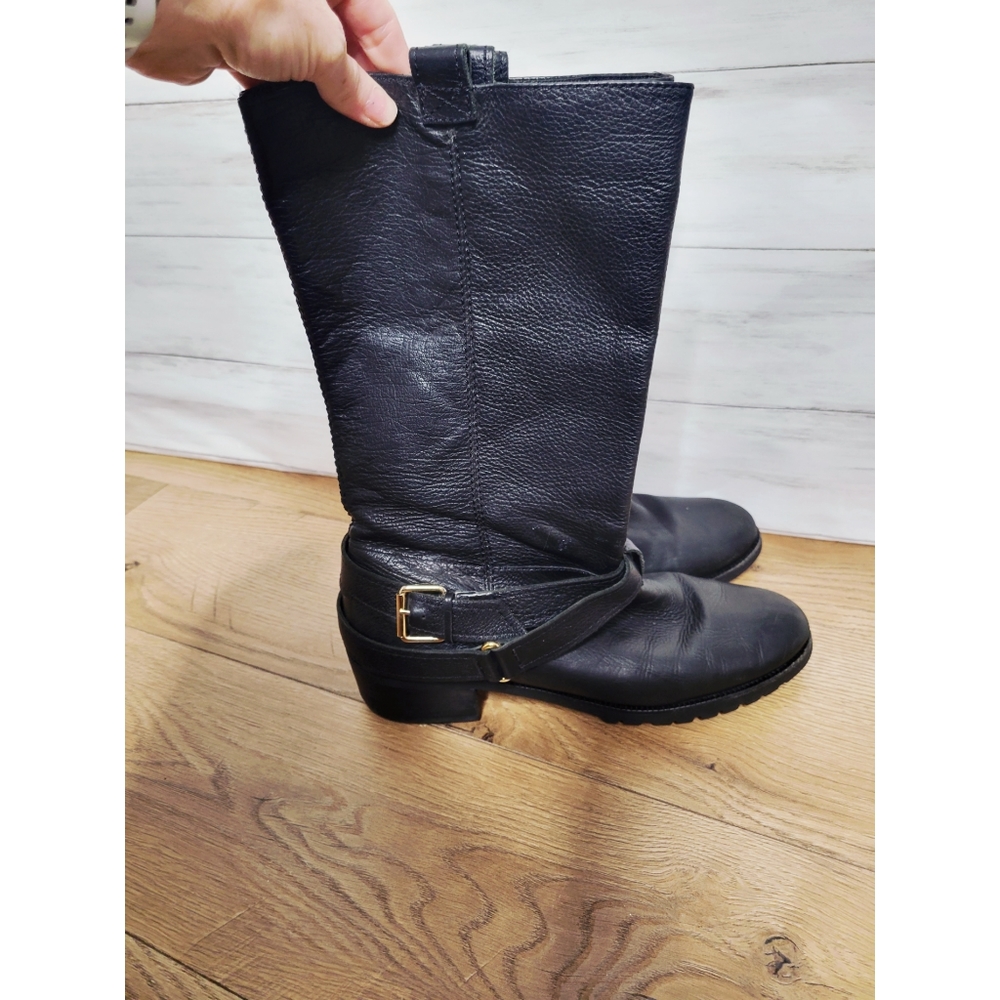 DIANE VON FURSTENBERG Safari Moto Boots Black Leather Strappy & Buckle Size 9M